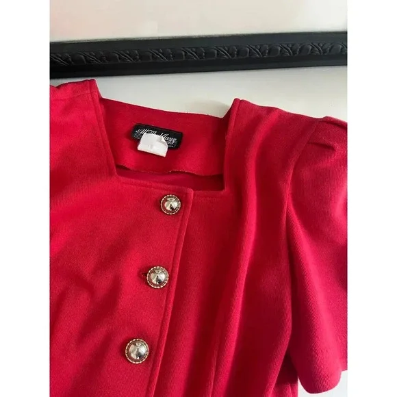 All that Jazz Vintage Red Holiday Mini Dress Gold Buttons - Size Medium - Picture 9 of 10